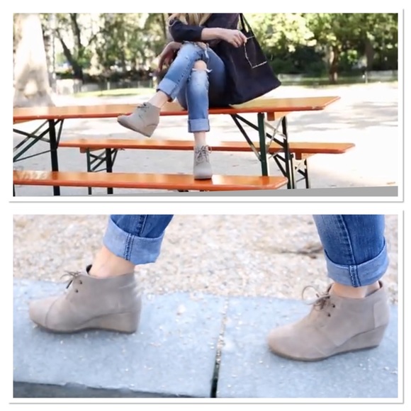 Toms Shoes - Toms Taupe Suede Kala Lace-up Desert Wedge Booties